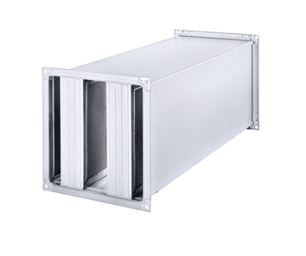 Detailansicht des KSD‑E Kulissenschalldämpfers für XDuct‑Entrauchungsleitungen mit schallabsorbierender Kulisse